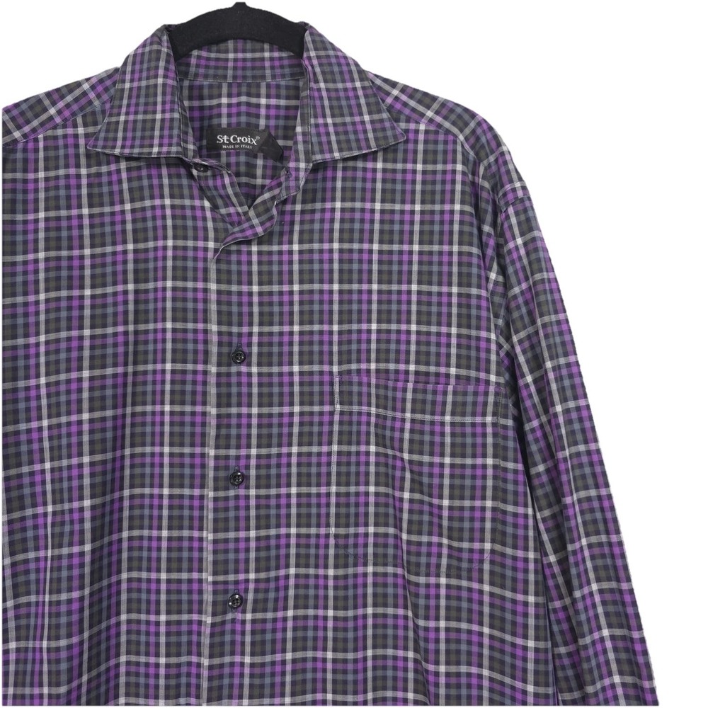 St. Croix ITALY🇮🇹MADE Men's Shirt Plaid Check Size LARGE Purple Black Cotton